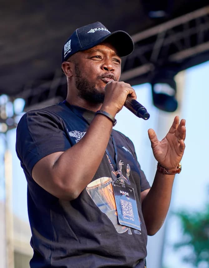 A speaker addressing the Pavilion audience